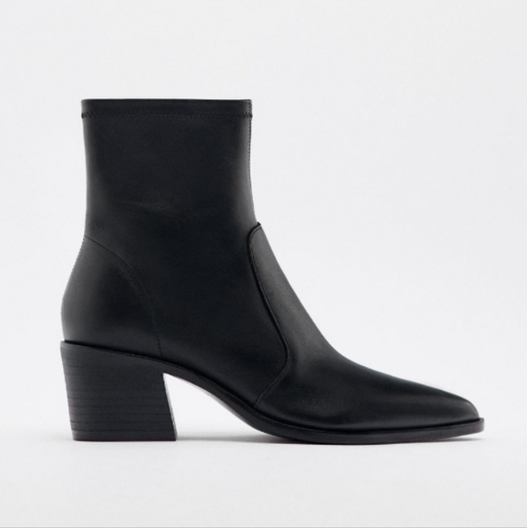 NWT Zara Geniune Leather Cowboy Block Ankle Heeled Boots Booties - Picture 4 of 5